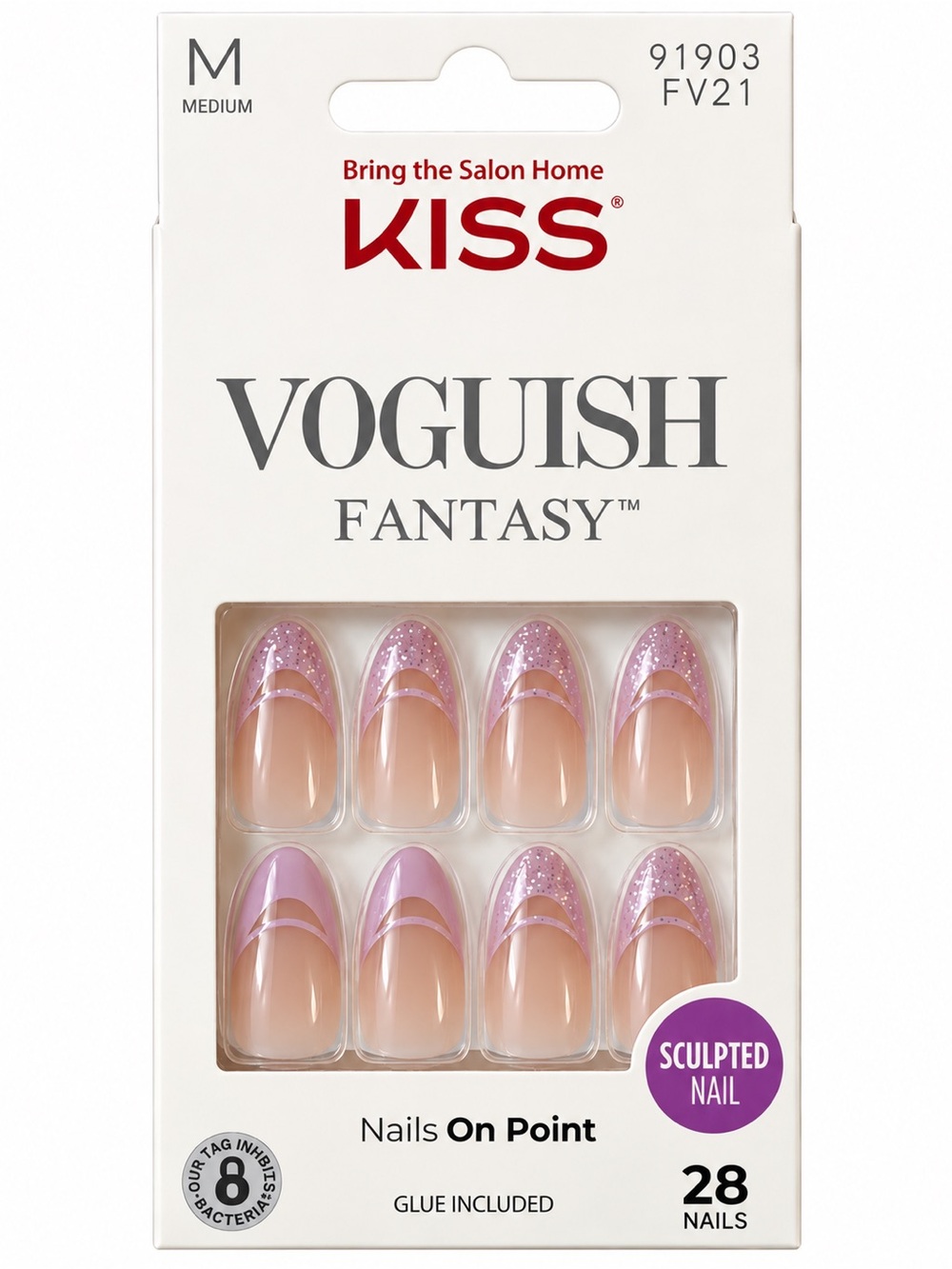KISS Purple Glitter French Tip Sculpted Press-On Nails